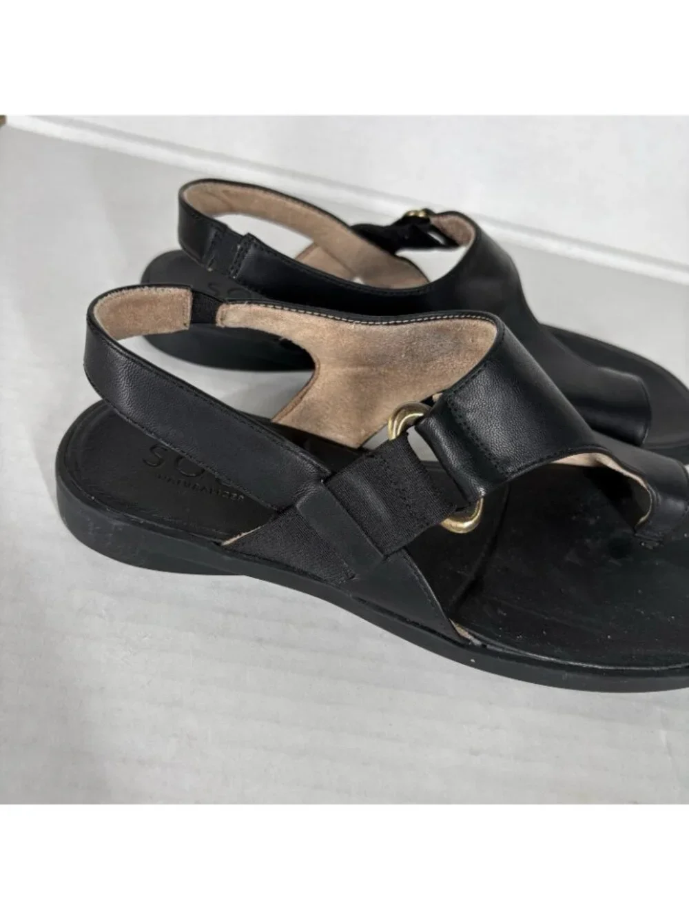 SOUL Naturalizer Women 8.5M Black Faux Leather Comfort Freya Flat Sandals - Picture 4 of 12